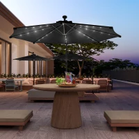 Outsunny 10ft Outdoor Cantilever Umbrella Banana Umbrella with Solar Lights and Adjustable Angle for Patio Backyard Black(m-8)
