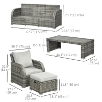 Outsunny 6 Pieces Patio Furniture Set, Conversation Set Wicker Sectional Set Cushioned Outdoor Rattan 3-Seat Sofa, 2 Adjustable Recliners, 2 Footstools & Table Set for Lawn Garden Backyard, Light Grey(m-3)