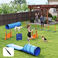 PawHut 10 PCs Dog Agility Training Equipment Set Outdoor Indoor, Dog Agility Course Backyard Set with 2 Tunnels, Weave Poles(m-10)