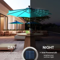 Outsunny 10ft Outdoor Cantilever Umbrella Banana Umbrella with Solar Lights and Adjustable Angle for Patio Backyard Turquoise(m-4)