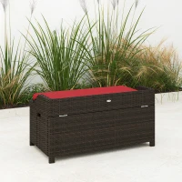 Outsunny Outdoor Wicker Storage Bench with Storage & Cushion, Red(m-8)