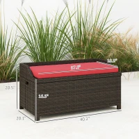 Outsunny Outdoor Wicker Storage Bench with Storage & Cushion, Red(m-3)