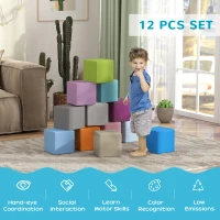 Soozier 12 Piece Soft Play Blocks Soft Foam Toy Building And Stacking Blocks - Multicolours(m-7)