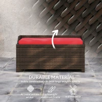 Outsunny Outdoor Wicker Storage Bench with Storage & Cushion, Red(m-6)