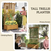 Outsunny Wood Planter with Trellis for Vine Climbing, Raised Garden Bed, Privacy Screen for Backyard, Patio, Deck, Yellow(m-4)