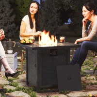 Outsunny Square Gas Fire Pit Table, Smokeless Firepit with Cover, Black(m-10)
