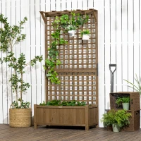 Outsunny Wood Planter with Trellis for Vine Climbing, Raised Garden Bed, Privacy Screen for Backyard, Patio, Deck, Coffee(m-9)