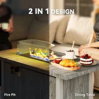 Outsunny 50,000 BTU Gas Fire Pit Table with Cover and Glass Screen, Grey(m-4)