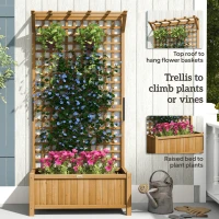 Outsunny Wood Planter with Trellis for Vine Climbing, Raised Garden Bed, Privacy Screen for Backyard, Patio, Deck, Yellow(m-5)