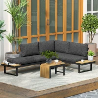 Outsunny 3 Pieces Aluminum Corner Patio Furniture Set Sectional Outdoor Sofa Set with 2 Loveseats Wood-Plastic Coffee Table Grey(m-10)