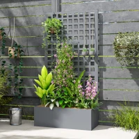 Outsunny Galvanized Raised Garden Bed Planter Box with Trellis for Climbing Plants, Vegetable, Vines, 35" x 16" x 70", Gray(m-8)