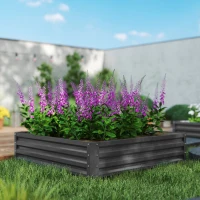 Outsunny 4' x 4' x 1' Raised Garden Bed Galvanized Steel Planter Box for Vegetables, Flowers, Herbs, Light Grey(m-9)