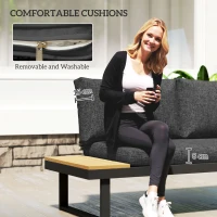 Outsunny 3 Pieces Aluminum Corner Patio Furniture Set Sectional Outdoor Sofa Set with 2 Loveseats Wood-Plastic Coffee Table Grey(m-7)