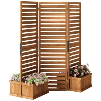 Outsunny 62.5" x 19" x 66" Wood Panel Trellis w/ 4 Planter Box Raised Bed for Garden Natural Wood