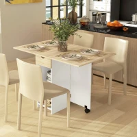 HOMCOM Folding Dining Table, Space Saving Drop Leaf Table with Drawer and Storage Shelves for Kitchen, Dining Room, Oak(m-8)