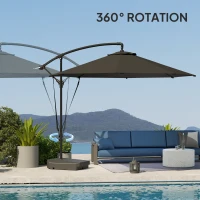 Outsunny 10FT Cantilever Umbrella with Fillable Base, Wind Strap and Cover, Offset Hanging Umbrella with Crank, UPF50+, Grey(m-9)