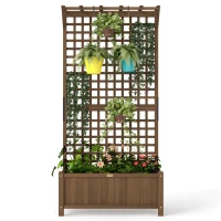 Outsunny Wood Planter with Trellis for Vine Climbing, Raised Garden Bed, Privacy Screen for Backyard, Patio, Deck, Coffee(m-2)
