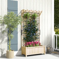 Outsunny Wood Planter with Trellis for Vine Climbing, Raised Garden Bed, Privacy Screen for Backyard, Patio, Deck, Natural Wood(m-8)