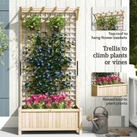 Outsunny Wood Planter with Trellis for Vine Climbing, Raised Garden Bed, Privacy Screen for Backyard, Patio, Deck, Natural Wood(m-5)