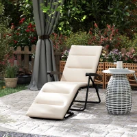 Outsunny Foldable Lounge Chair, Reclining Patio Sun Lounger with 6-Position Adjustable Back, Beige(m-1)