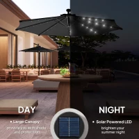 Outsunny 10ft Outdoor Cantilever Umbrella Banana Umbrella with Solar Lights and Adjustable Angle for Patio Backyard Black(m-4)