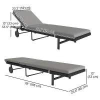 Outsunny PE Rattan Tanning Chair, Outdoor Patio Lounger with 5-Level Adjustable Back, Wheels and Cushion, Grey(m-3)