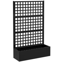 Outsunny Galvanized Raised Garden Bed Planter Box with Trellis for Climbing Plants, Vegetable, Vines, 43" x 16" x 70", Black(m-12)