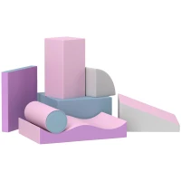 Soozier 7 Pieces Soft Play Foam Climbing Blocks, Indoor Modular Kids Play Toys for Climbing, Crawling, Sliding, Light Colour(m-2)