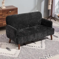 HOMCOM Velvet Feel Fabric 2 Seater Sofa, Small Sofa Loveseat with 8.3" Thick Padding and Wood Legs, Black(m-9)