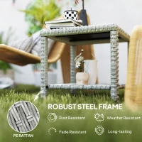 Outsunny 19" Outdoor Wicker Coffee Table with Glass Top, Storage Shelf for Garden Porch Balcony Deck, Dark Grey(m-6)