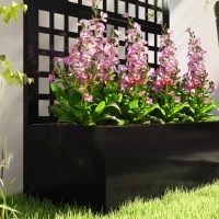 Outsunny Galvanized Raised Garden Bed Planter Box with Trellis for Climbing Plants, Vegetable, Vines, 43" x 16" x 70"(m-10)