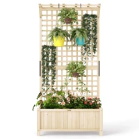 Outsunny Wood Planter with Trellis for Vine Climbing, Raised Garden Bed, Privacy Screen for Backyard, Patio, Deck, Natural Wood(m-2)