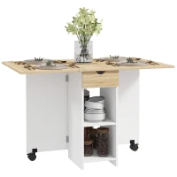 HOMCOM Folding Dining Table, Space Saving Drop Leaf Table with Drawer and Storage Shelves for Kitchen, Dining Room, Oak(m-2)