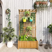 Outsunny Wood Planter with Trellis for Vine Climbing, Raised Garden Bed, Privacy Screen for Backyard, Patio, Deck, Yellow(m-1)