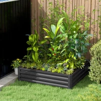 Outsunny 4' x 4' x 1' Raised Garden Bed Galvanized Steel Planter Box for Vegetables, Flowers, Herbs, Light Grey(m-10)