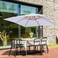 Outsunny 10ft x 10 ft Patio Offset Parasol Hanging Cantilever Umbrella with Deluxe Wood Pattern Effect Design, Adjustable Tilt and 360° Rotation, White(m-2)