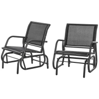 Outsunny 2-Piece Outdoor Glider Swing, Rocking Chair Set with Breathable Mesh Fabric, Sturdy Durable Frame, Curved Armrests, Supports Up to 264 lbs., for Backyard, Garden, Porch, Black(m-1)