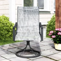 Outsunny 2 Pieces Rocking Swivel Patio Chairs, Mesh Outdoor Swivel Dining Chairs with High Back and Curved Armrests, Mixed Grey(m-10)