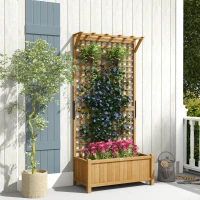 Outsunny Wood Planter with Trellis for Vine Climbing, Raised Garden Bed, Privacy Screen for Backyard, Patio, Deck, Yellow(m-8)