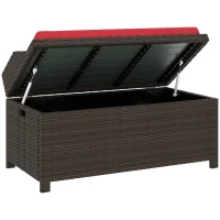 Outsunny Outdoor Wicker Storage Bench with Storage & Cushion, Red(m-1)