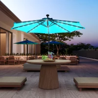 Outsunny 10ft Outdoor Cantilever Umbrella Banana Umbrella with Solar Lights and Adjustable Angle for Patio Backyard Turquoise(m-8)