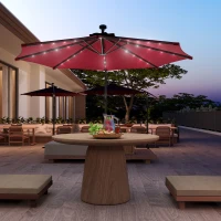 Outsunny 10ft Outdoor Cantilever Umbrella Banana Umbrella with Solar Lights and Adjustable Angle for Patio Backyard Wine Red(m-8)