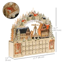 HOMCOM Wooden Christmas Advent Calendar with 24 Fillable Countdown Drawers and LED Lights, Battery Operated, Reusable(m-3)