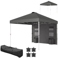 Outsunny 10' x 10' Pop Up Canopy Tent w/ Sidewall, UPF50+ Height Adjustable Instant Sun Shelter w/ Storage Pockets, Dark Gray(m-1)