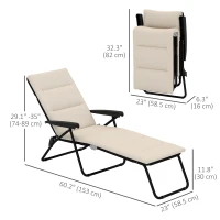 Outsunny Foldable Lounge Chair, Reclining Patio Sun Lounger with 6-Position Adjustable Back, Beige(m-3)
