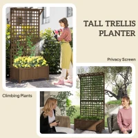 Outsunny Wood Planter with Trellis for Vine Climbing, Raised Garden Bed, Privacy Screen for Backyard, Patio, Deck, Coffee(m-4)