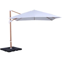 Outsunny 10ft x 10 ft Patio Offset Parasol Hanging Cantilever Umbrella with Deluxe Wood Pattern Effect Design, Adjustable Tilt and 360° Rotation, White(m-1)