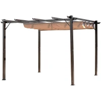 Outsunny 10' x 10' Outdoor Pergola Aluminum Gazebo w/ Retractable Canopy for Patio, Backyard, Party, Brown(m-1)