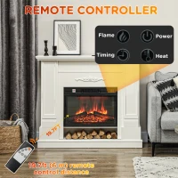 HOMCOM 46" Electric Fireplace with Mantel and Shelf, 1400W Fireplace Heater with Realistic Log and Flame Effect, White(m-6)