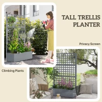 Outsunny Galvanized Raised Garden Bed Planter Box with Trellis for Climbing Plants, Vegetable, Vines, 43" x 16" x 70", Gray(m-5)